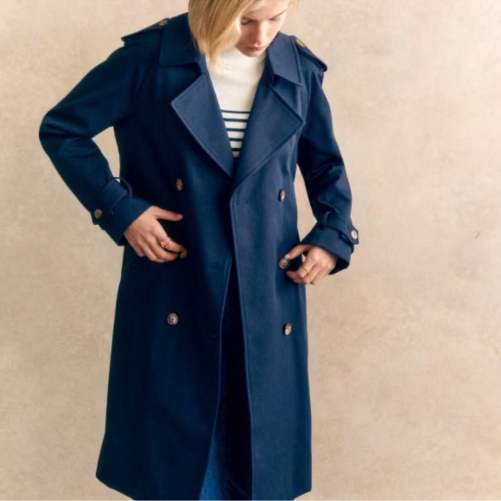 Sezane Scott Trench Coat Navy Blue - Picture 2 of 6